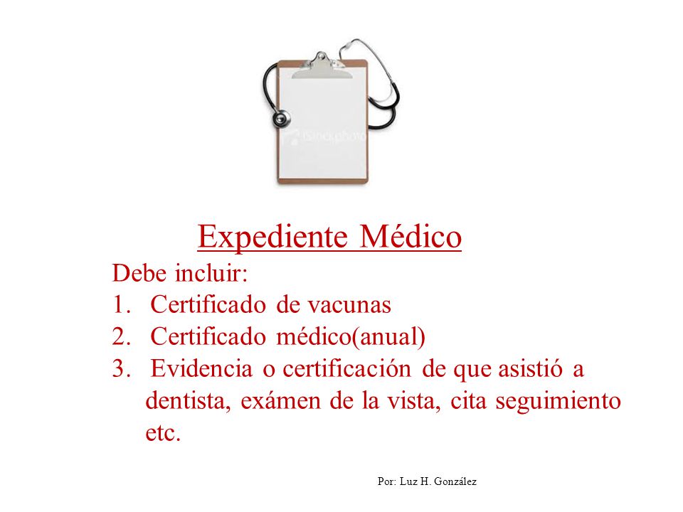 Certificado de vacunas Certificado médico(anual)