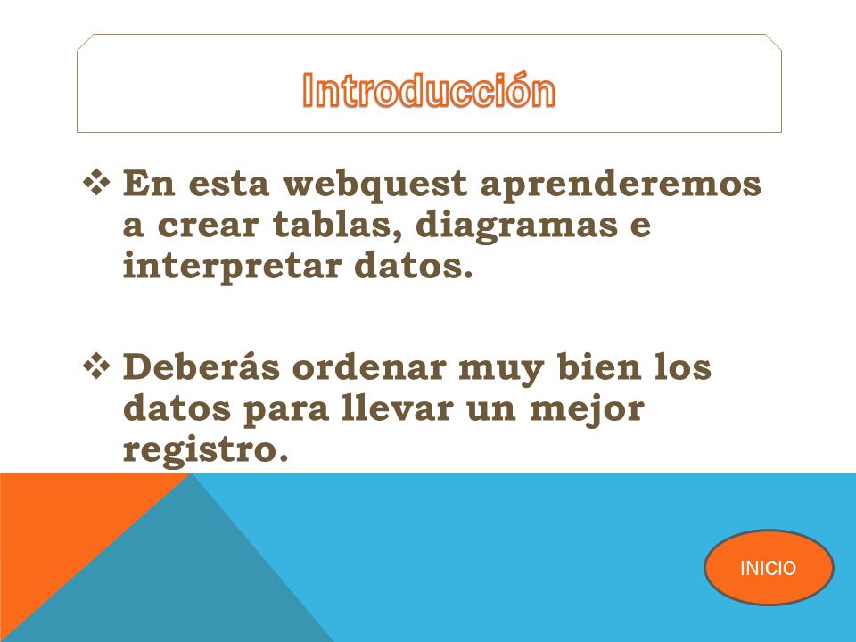 Introducción En esta webquest aprenderemos a crear tablas, diagramas e interpretar datos.