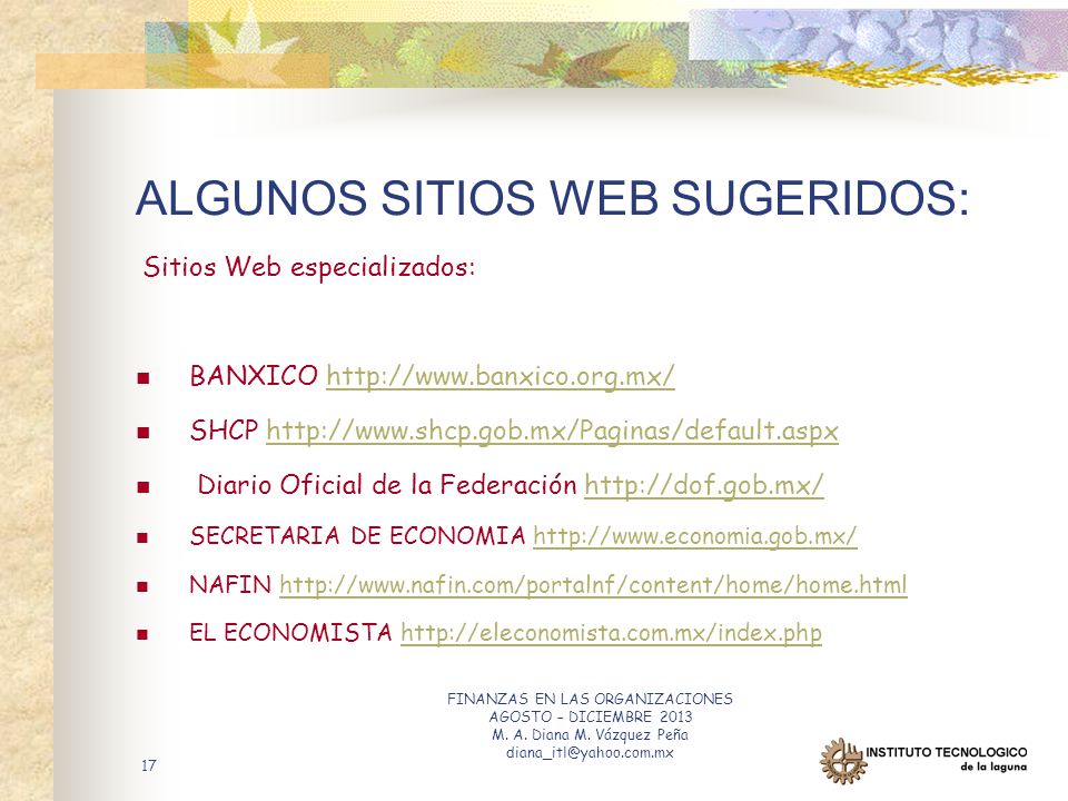 ALGUNOS SITIOS WEB SUGERIDOS: