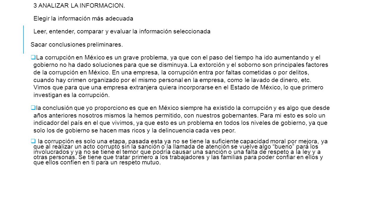 3 ANALIZAR LA INFORMACION. Elegir la información más adecuada