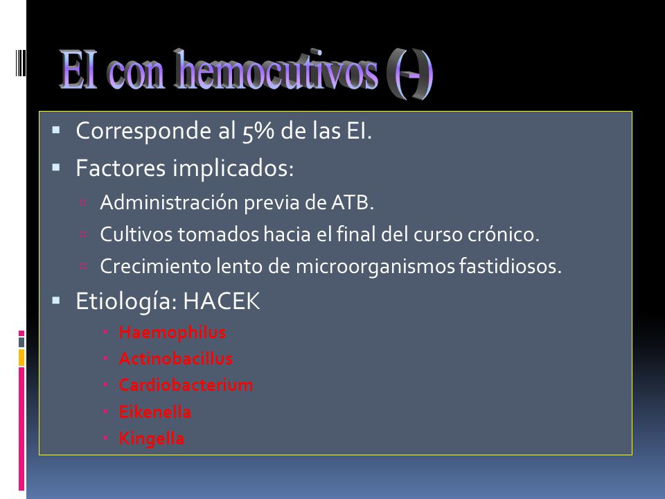 EI con hemocutivos (-) Corresponde al 5% de las EI.