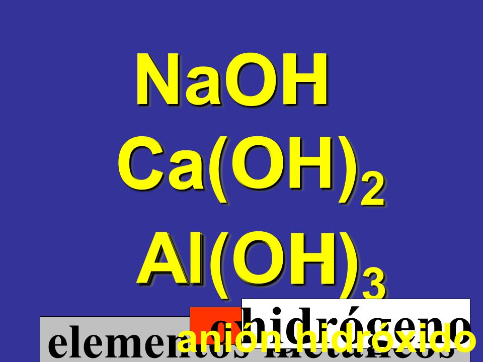 Na O H Ca O H Al O H hidrógeno oxígeno elementos metálicos NaOH