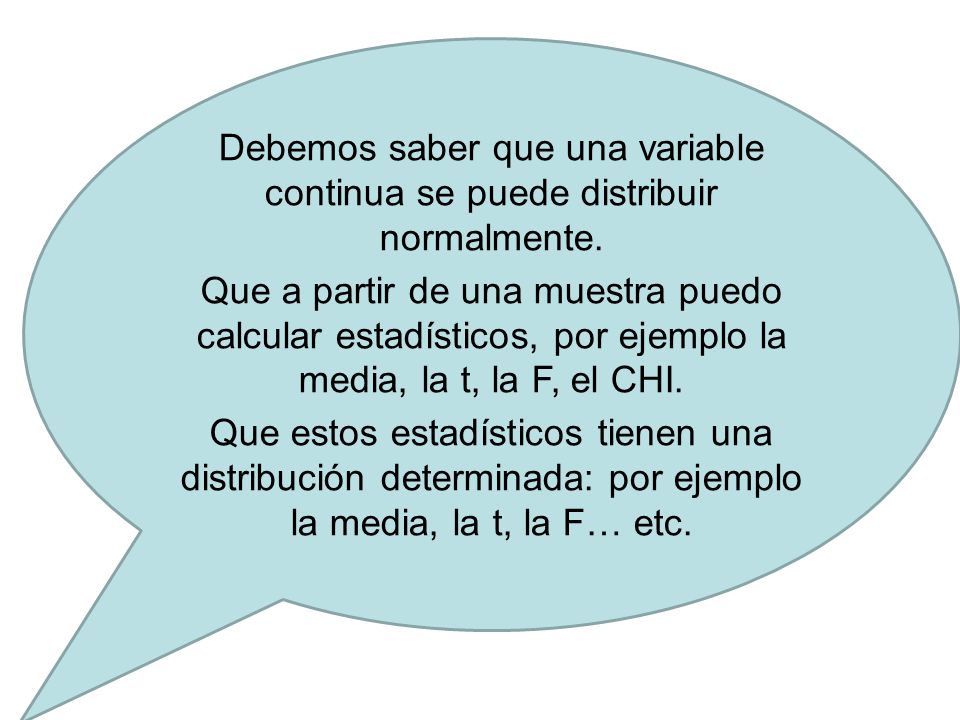 Debemos saber que una variable continua se puede distribuir normalmente.