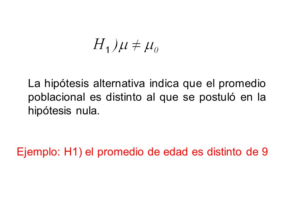 La hipótesis alternativa indica que el promedio poblacional es distinto al que se postuló en la hipótesis nula.