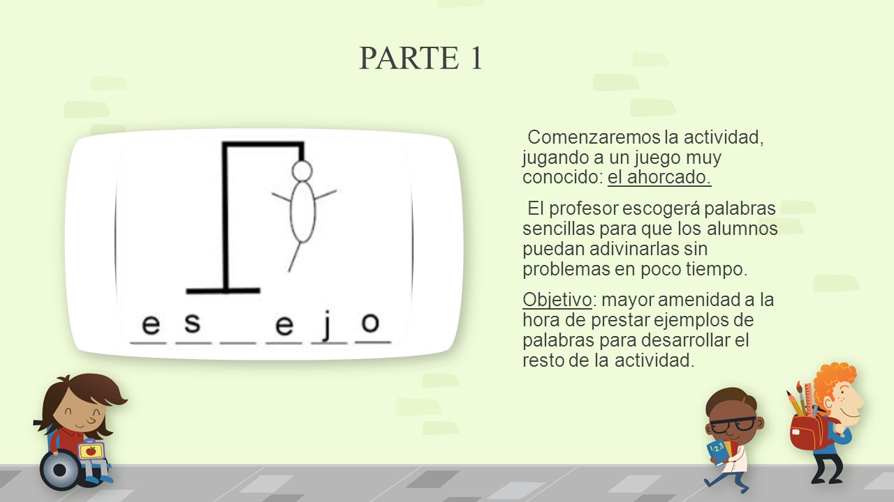 PARTE 1 Comenzaremos la actividad, jugando a un juego muy conocido: el ahorcado.