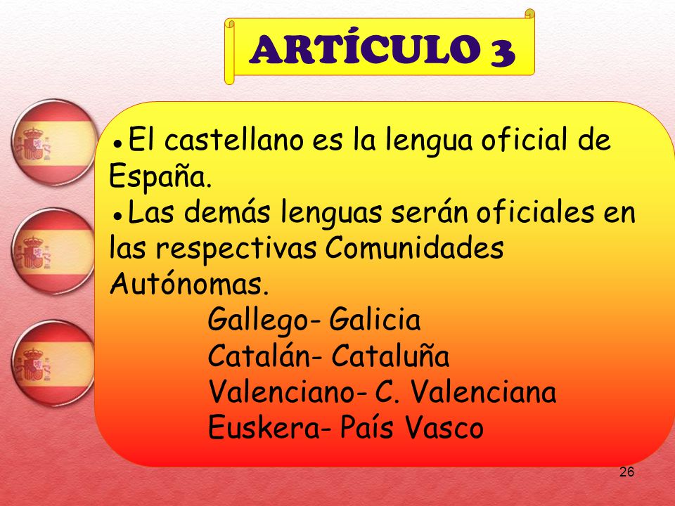 ARTÍCULO 3 El castellano es la lengua oficial de España.