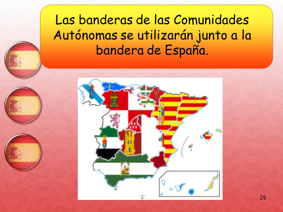 Las banderas de las Comunidades Autónomas se utilizarán junto a la bandera de España.