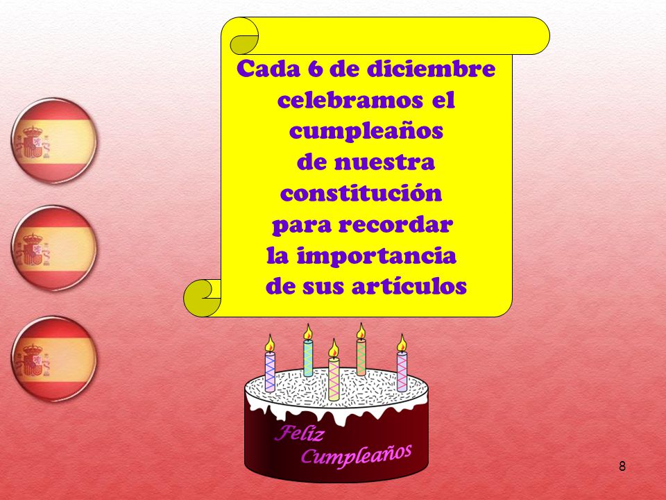 Cada 6 de diciembre celebramos el. cumpleaños. de nuestra. constitución. para recordar. la importancia.