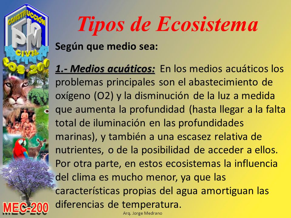 Tipos de Ecosistema Según que medio sea:
