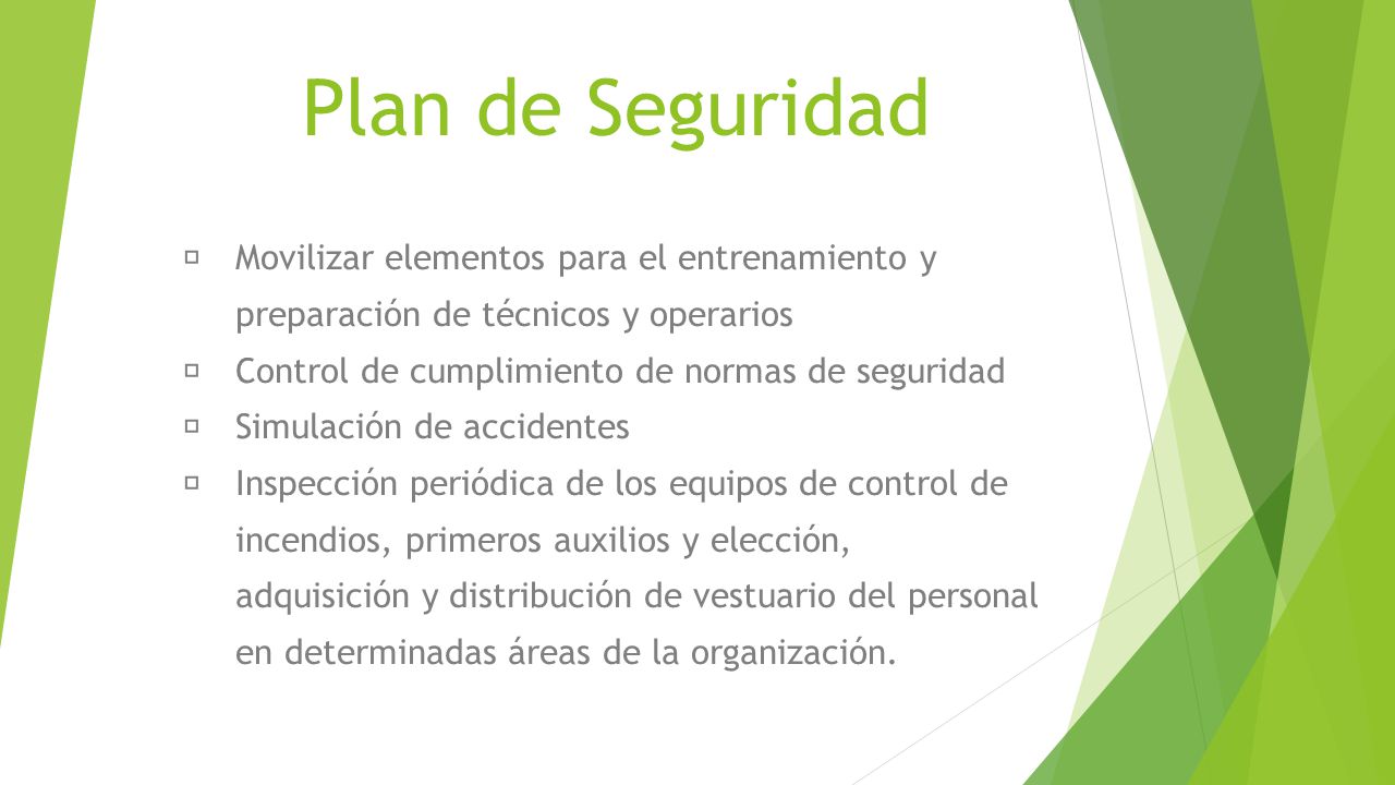 Plan de Seguridad  Movilizar elementos para el entrenamiento y