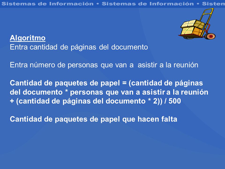 Algoritmo Entra cantidad de páginas del documento. Entra número de personas que van a asistir a la reunión.