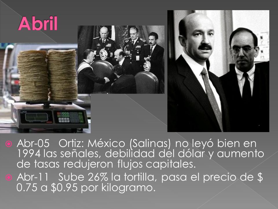 Abril Abr-05 Ortiz: México (Salinas) no leyó bien en 1994 las señales, debilidad del dólar y aumento de tasas redujeron flujos capitales.