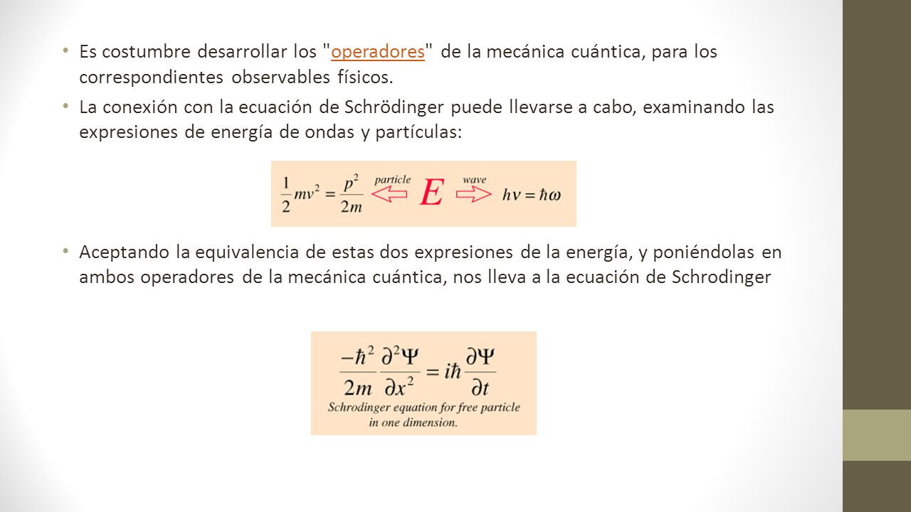 Es costumbre desarrollar los operadores de la mecánica cuántica, para los correspondientes observables físicos.