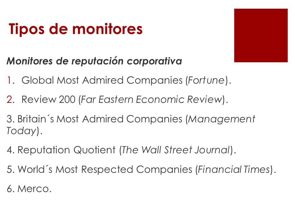 Tipos de monitores Monitores de reputación corporativa