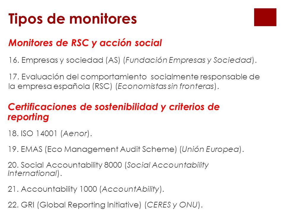 Tipos de monitores Monitores de RSC y acción social