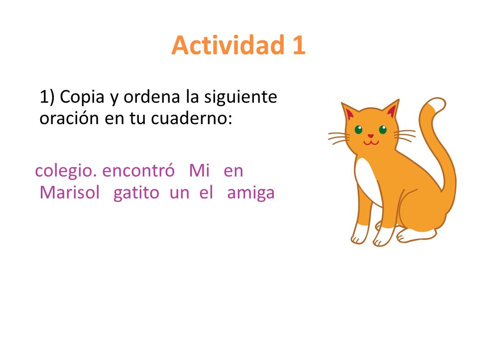 Actividad 1 1) Copia y ordena la siguiente oración en tu cuaderno: colegio.
