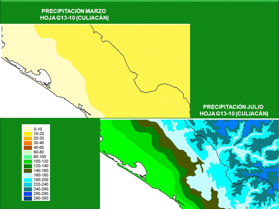 PRECIPITACIÓN MARZO HOJA G13-10 (CULIACÁN) PRECIPITACIÓN JULIO HOJA G13-10 (CULIACÁN)