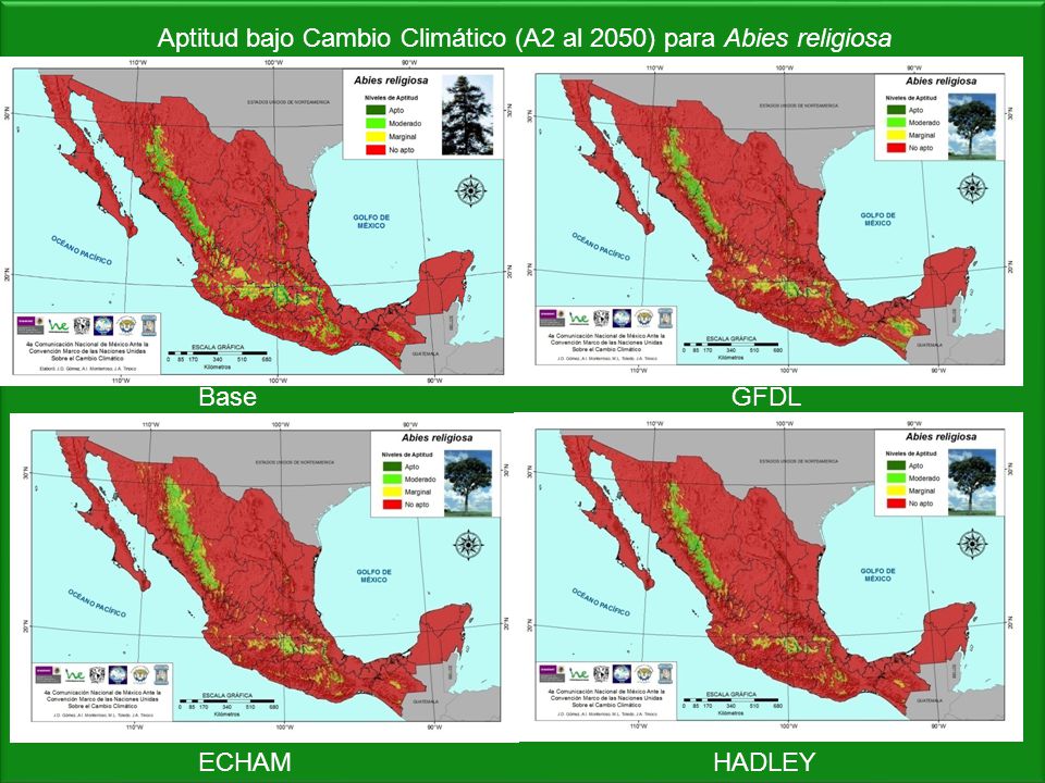 Aptitud bajo Cambio Climático (A2 al 2050) para Abies religiosa