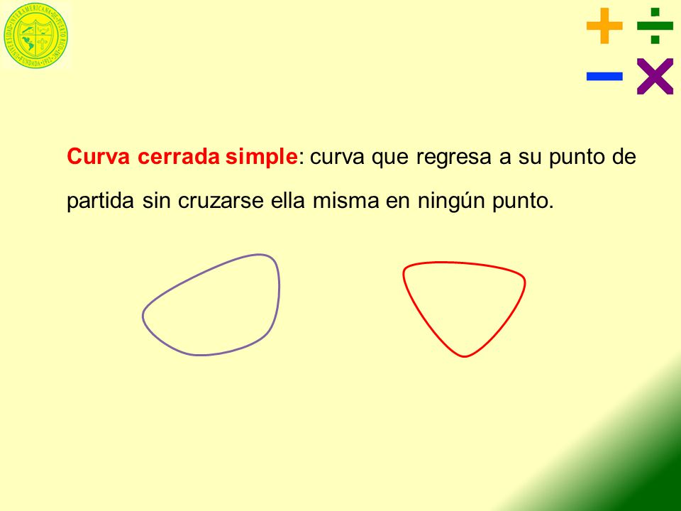 Curva cerrada simple: curva que regresa a su punto de partida sin cruzarse ella misma en ningún punto.
