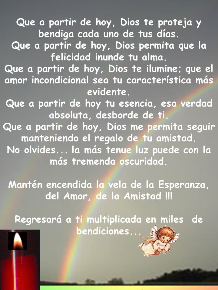 Que a partir de hoy, Dios te proteja y bendiga cada uno de tus días.