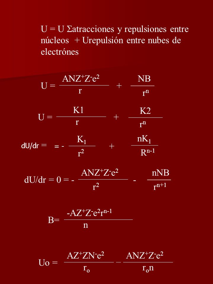 U = U atracciones y repulsiones entre núcleos + Urepulsión entre nubes de electrónes