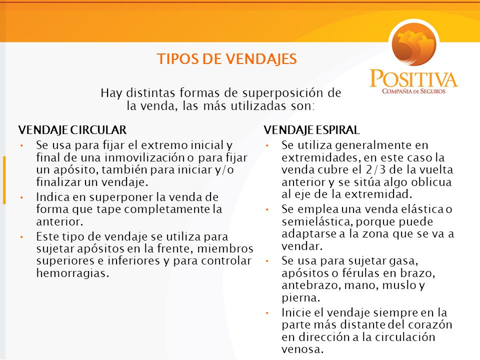 TIPOS DE VENDAJES Hay distintas formas de superposición de la venda, las más utilizadas son: VENDAJE CIRCULAR