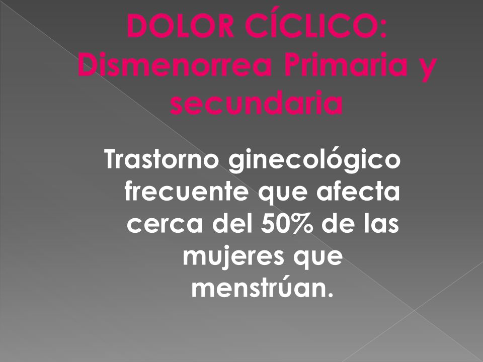 DOLOR CÍCLICO: Dismenorrea Primaria y secundaria
