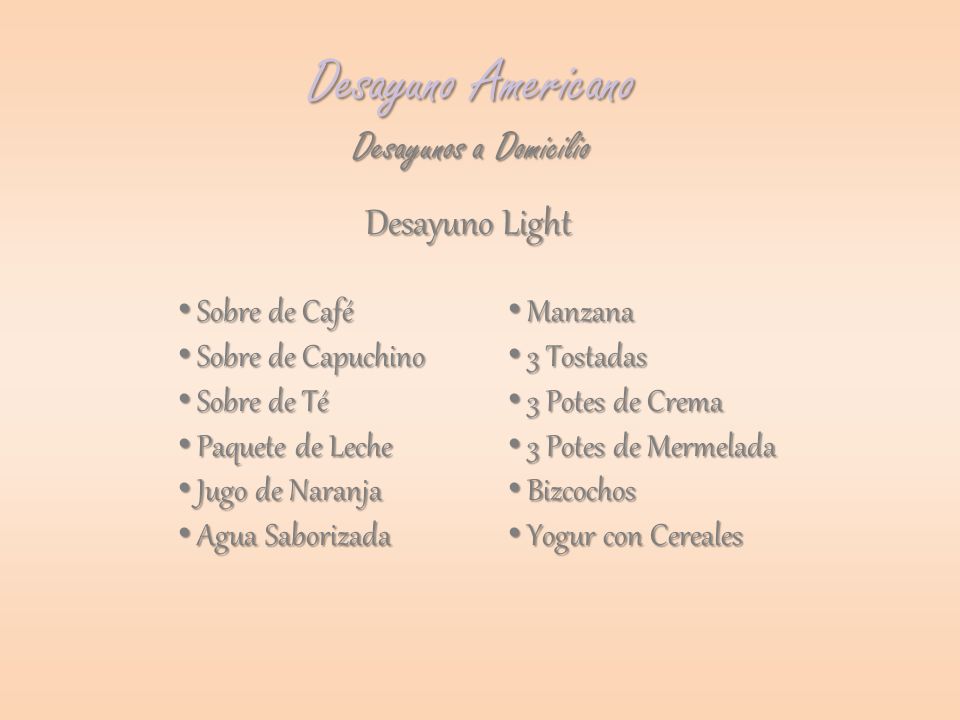 Desayuno Americano Desayunos a Domicilio Desayuno Light Sobre de Café