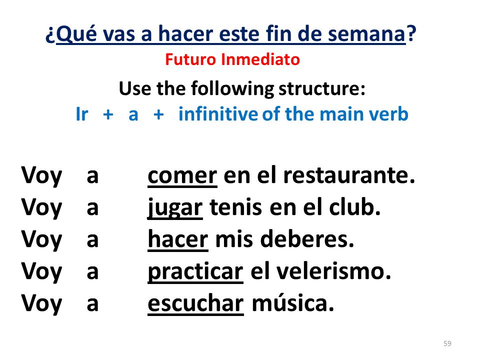 Use the following structure: Ir + a + infinitive of the main verb