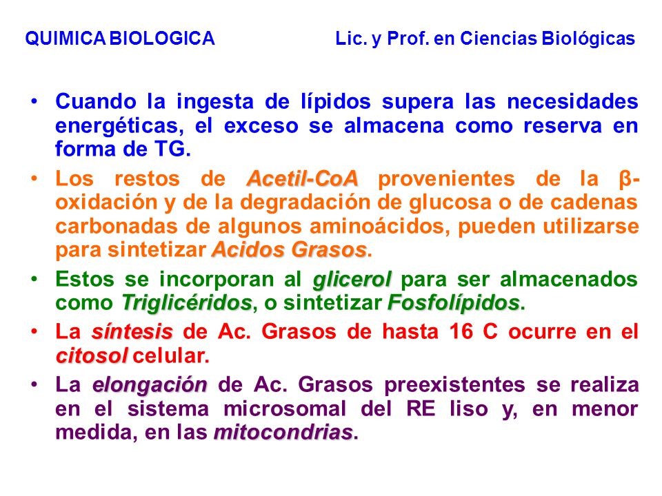 La síntesis de Ac. Grasos de hasta 16 C ocurre en el citosol celular.