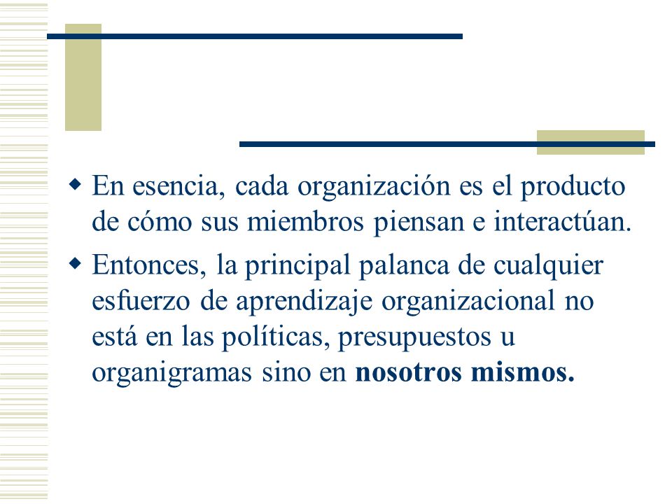 En esencia, cada organización es el producto de cómo sus miembros piensan e interactúan.