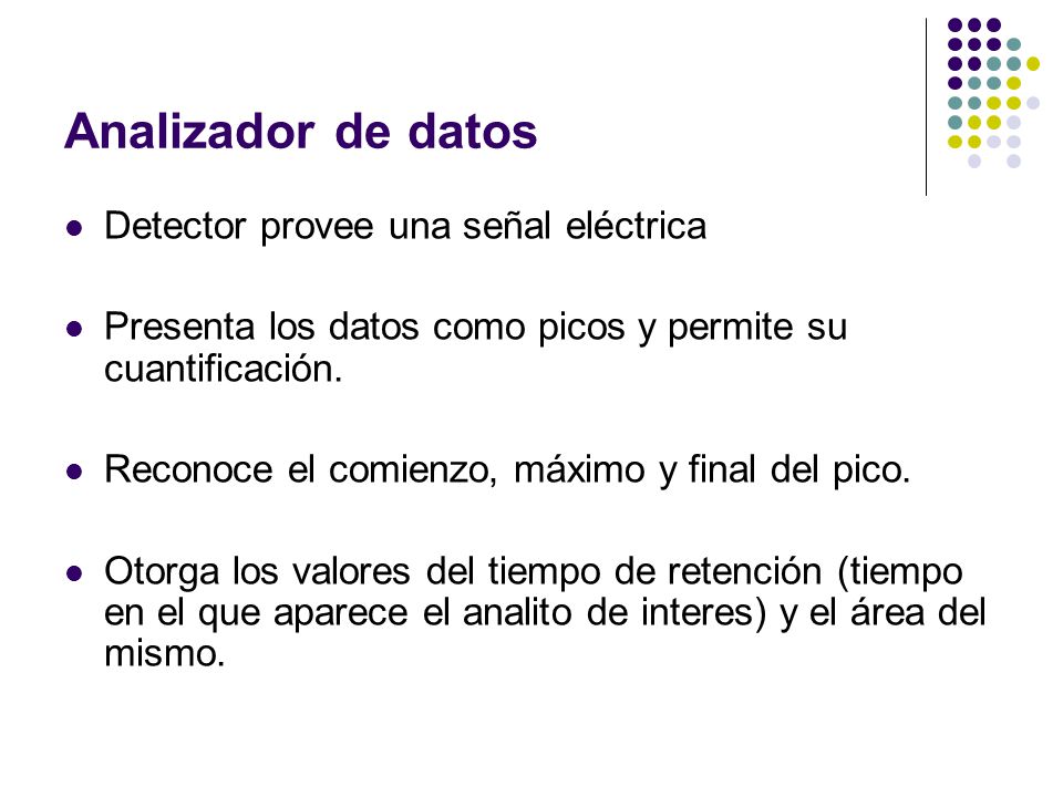 Analizador de datos Detector provee una señal eléctrica