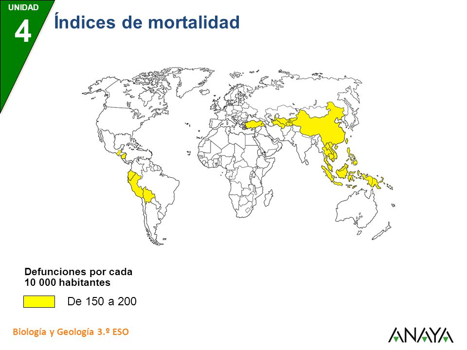 Índices de mortalidad De 150 a 200 Defunciones por cada