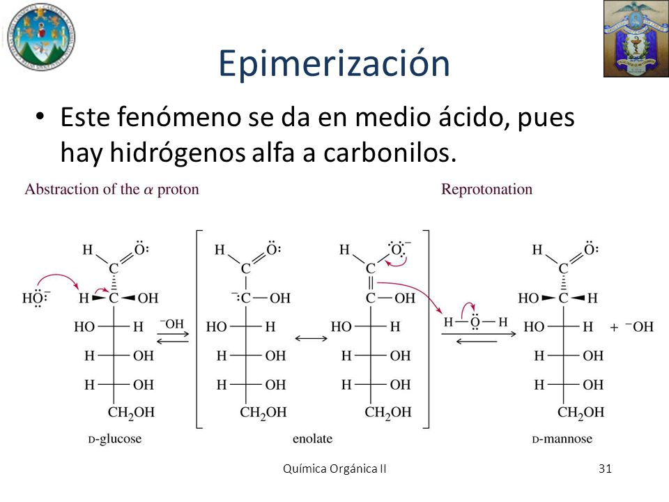 Epimerización Este fenómeno se da en medio ácido, pues hay hidrógenos alfa a carbonilos.