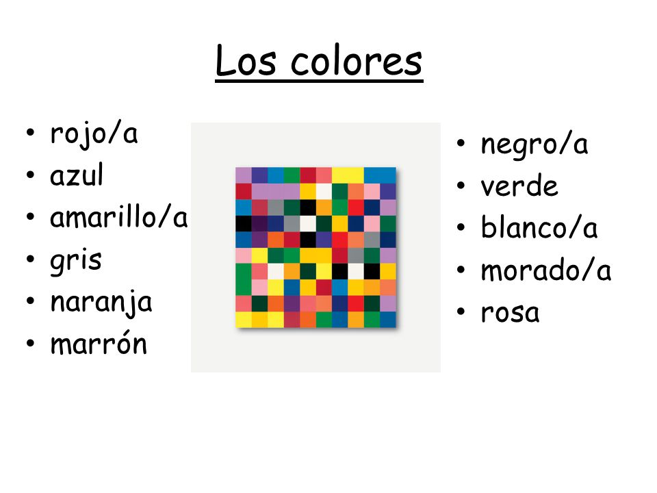 Los colores rojo/a negro/a azul verde amarillo/a blanco/a gris
