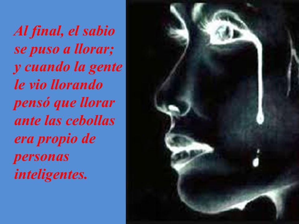 Al final, el sabio se puso a llorar; y cuando la gente le vio llorando pensó que llorar ante las cebollas era propio de personas inteligentes.