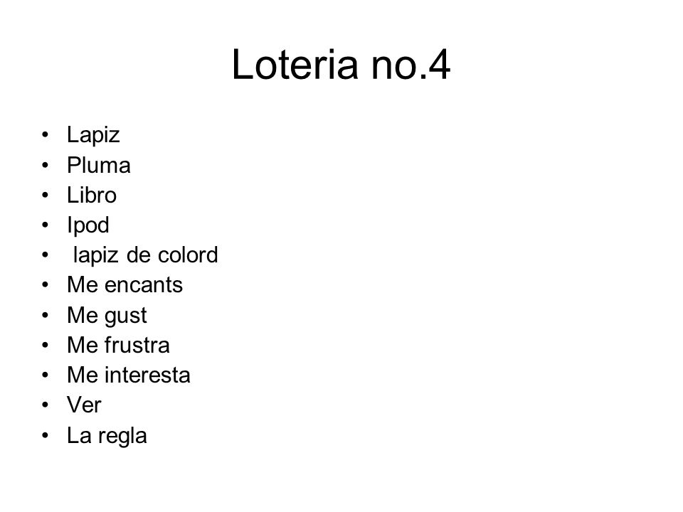 Loteria no.4 Lapiz Pluma Libro Ipod lapiz de colord Me encants Me gust