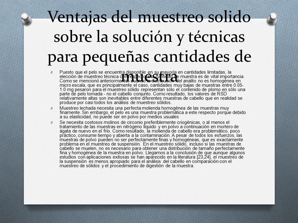Ventajas del muestreo solido sobre la solución y técnicas para pequeñas cantidades de muestra