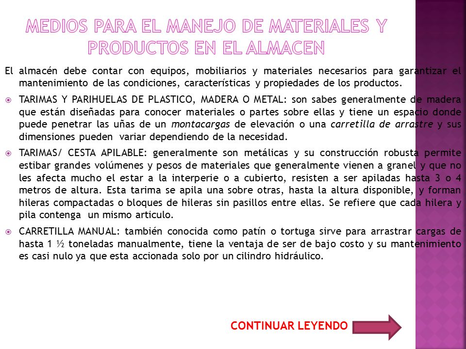 MEDIOS PARA EL MANEJO DE MATERIALES Y PRODUCTOS EN EL ALMACEN