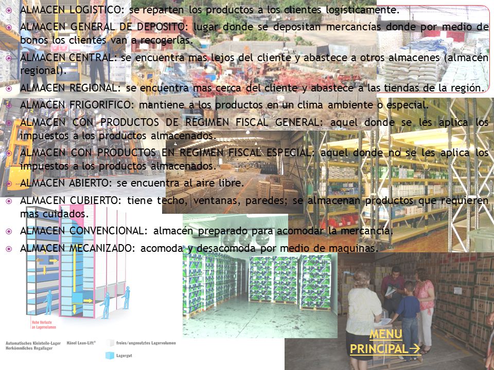 ALMACEN LOGISTICO: se reparten los productos a los clientes logísticamente.