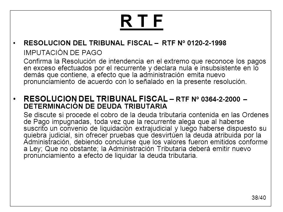R T F RESOLUCION DEL TRIBUNAL FISCAL – RTF Nº IMPUTACIÒN DE PAGO.