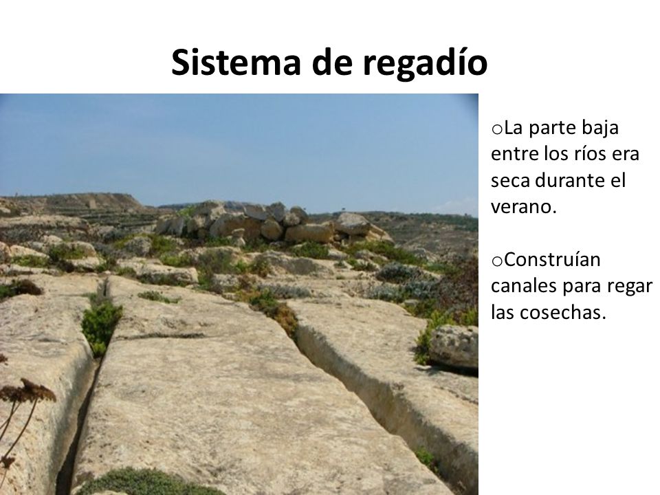 Sistema de regadío La parte baja entre los ríos era seca durante el verano.
