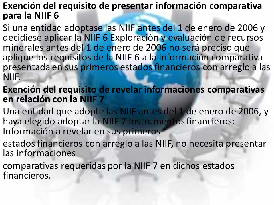Exención del requisito de presentar información comparativa para la NIIF 6