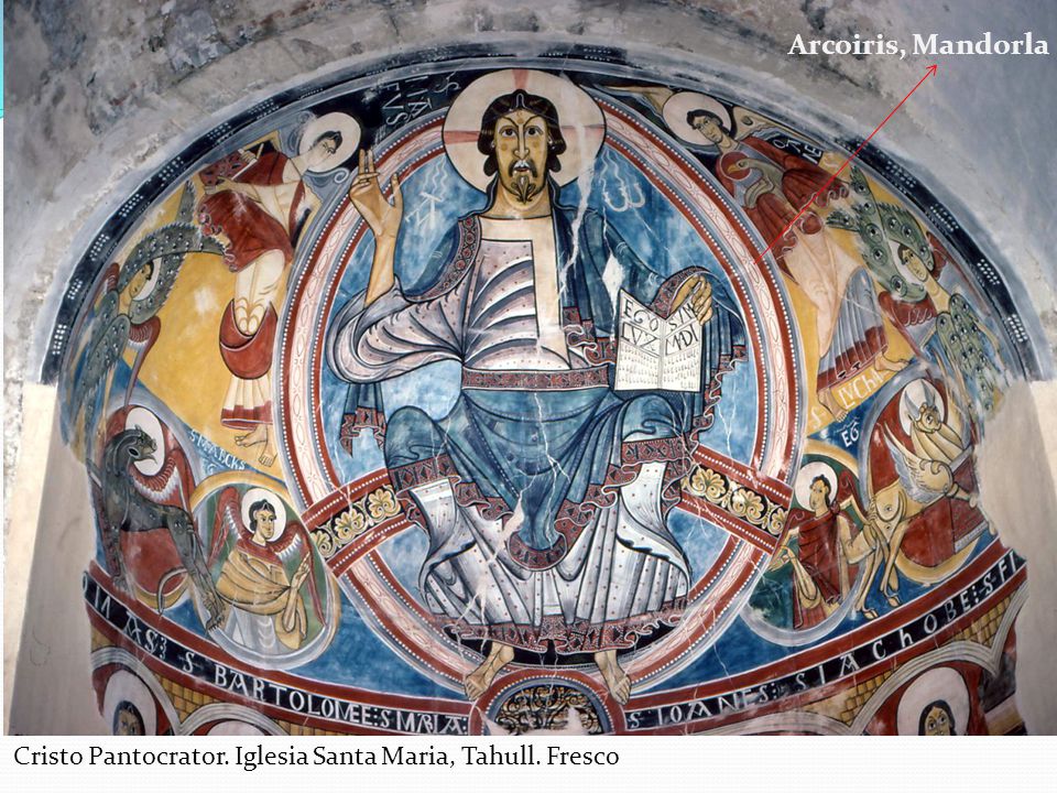Arcoiris, Mandorla Cristo Pantocrator. Iglesia Santa Maria, Tahull. Fresco
