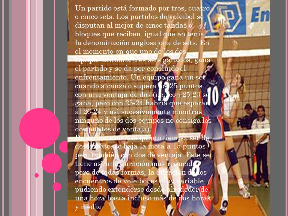 Un partido está formado por tres, cuatro o cinco sets