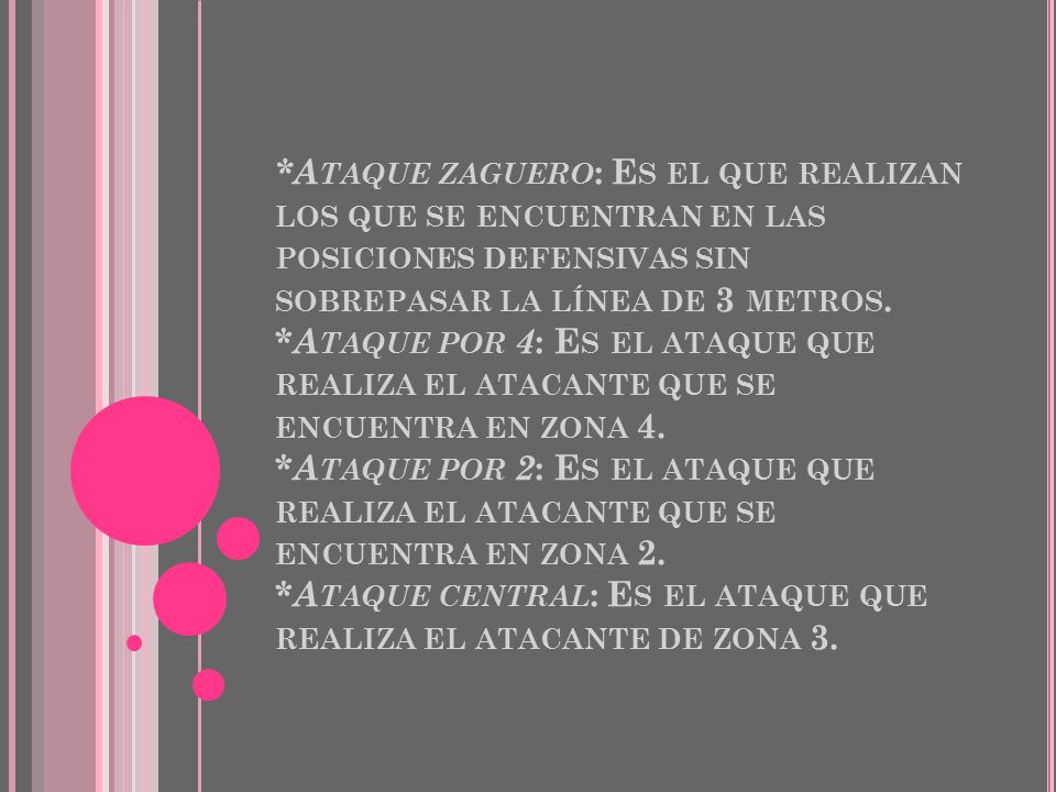 *Ataque zaguero: Es el que realizan los que se encuentran en las posiciones defensivas sin sobrepasar la línea de 3 metros.