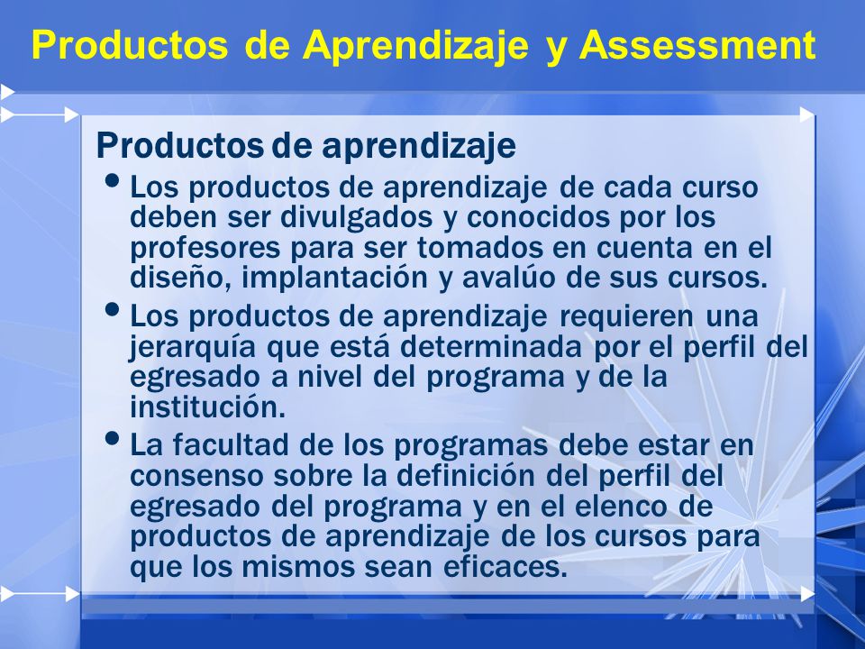 Productos de Aprendizaje y Assessment