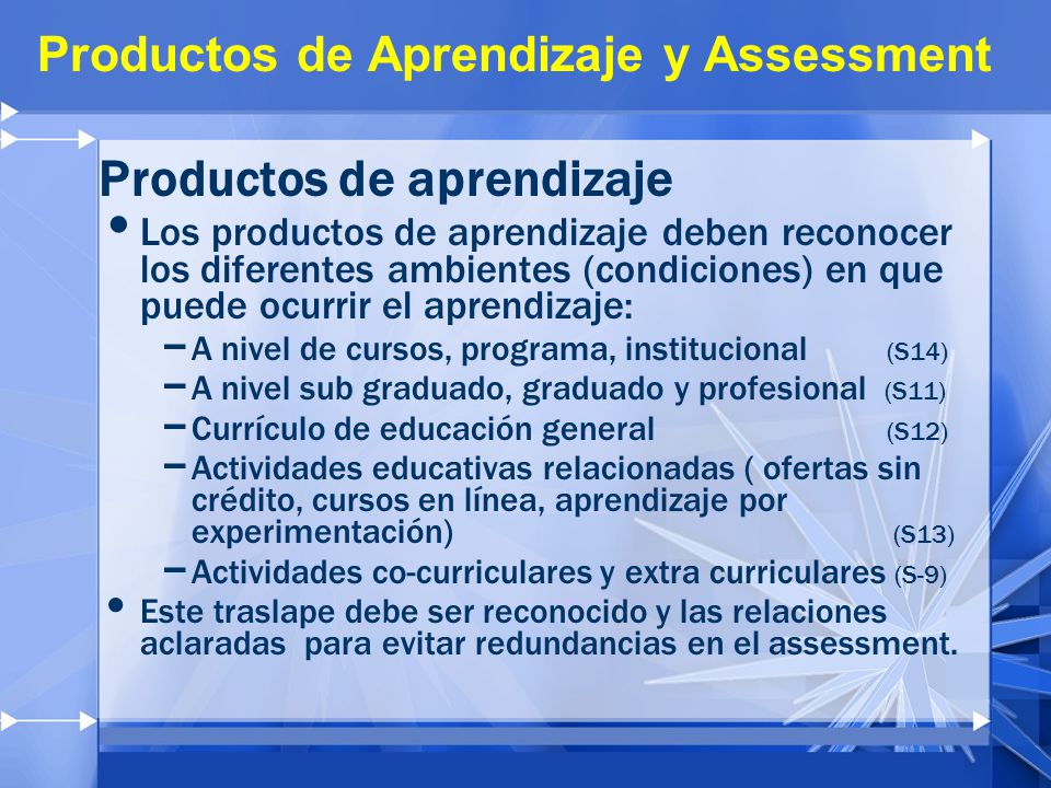 Productos de Aprendizaje y Assessment