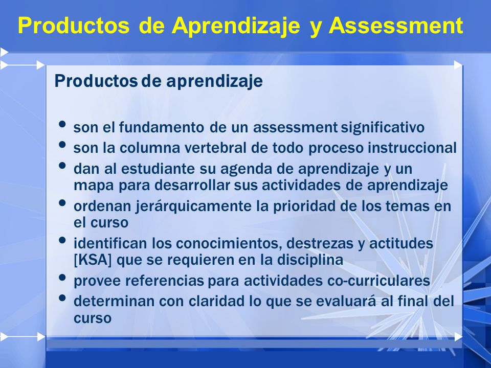 Productos de Aprendizaje y Assessment