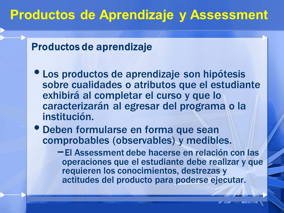 Productos de Aprendizaje y Assessment